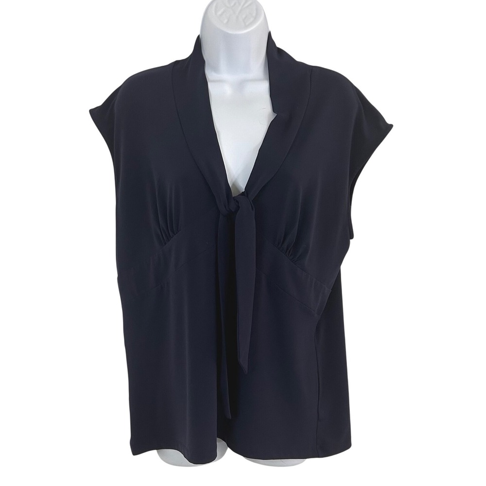 NWOT Merona Women's XL Navy Blue Tie Neck Sleeveless Empire Waist Blouse Top